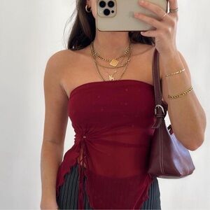 Red Strapless Crop Top